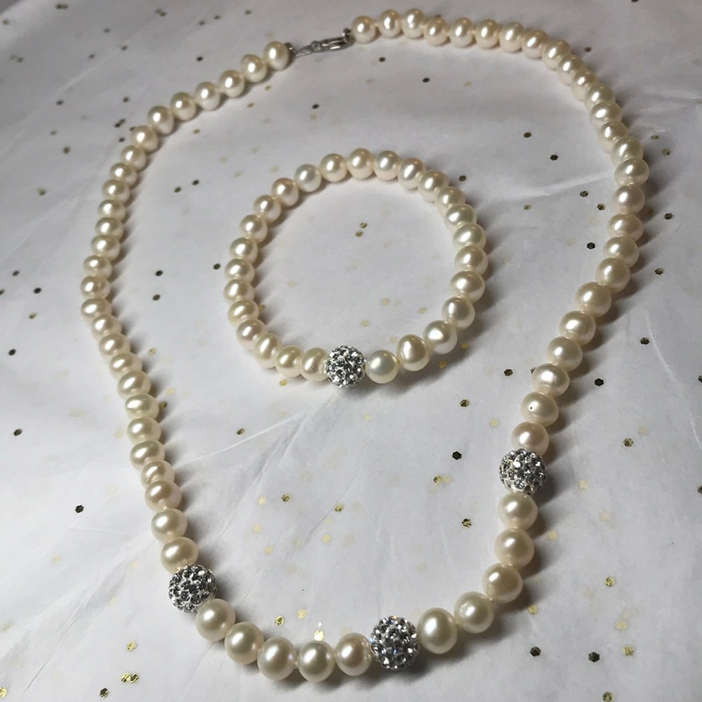 Sterling Silver Pearl Neckless & Bracelet